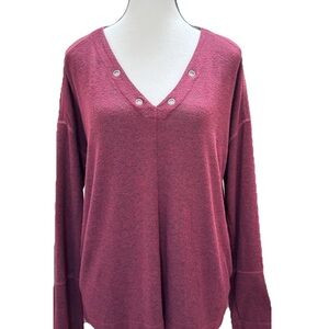 RAILS Leigh Port V-Neck Long Sleeve Top Shirt Size M Burgundy Maroon Grommets